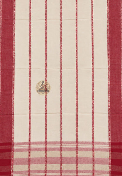 Close-up of handwoven weave texture on pure cotton saree from West Bengal pit loom