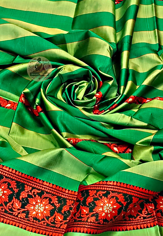 Buy Green & Red Pure Silk Stole online – Green & Red blouse view