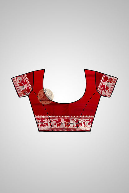 Indian woman wearing Handloom Baluchari silk saree at wedding ceremony