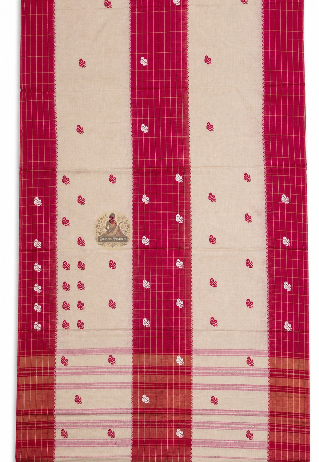 Close-up of handwoven weave texture on pure cotton saree from West Bengal