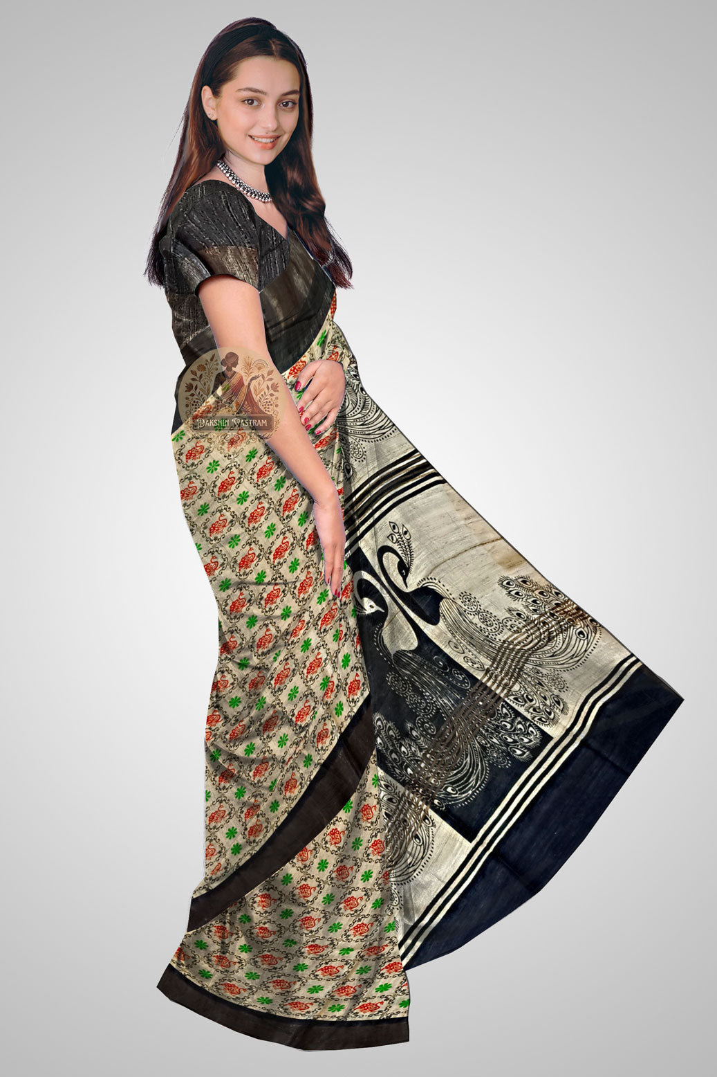 Shop Indian Tussar Sarees – Side look highlighting natural texture