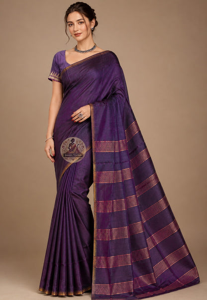 Front view of Bishnupur Katan Silk Saree with handwoven temple spire and scrolling vine motifs, West Bengal