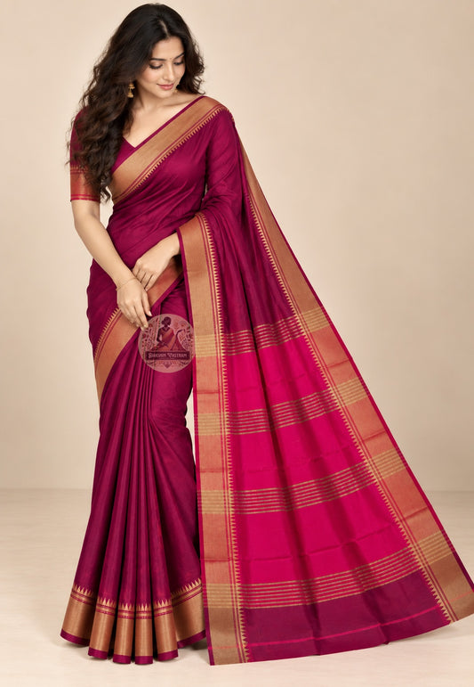 Front view of Bishnupur Katan silk saree for bridal trousseau with traditional Bengal motifs, handwoven in West Bengal