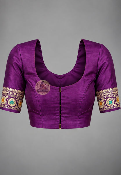 Matching blouse piece included with Bishnupur Baluchari prestige pure silk saree, pre-matched and handwoven for Bengali weddings and prestige occasions
