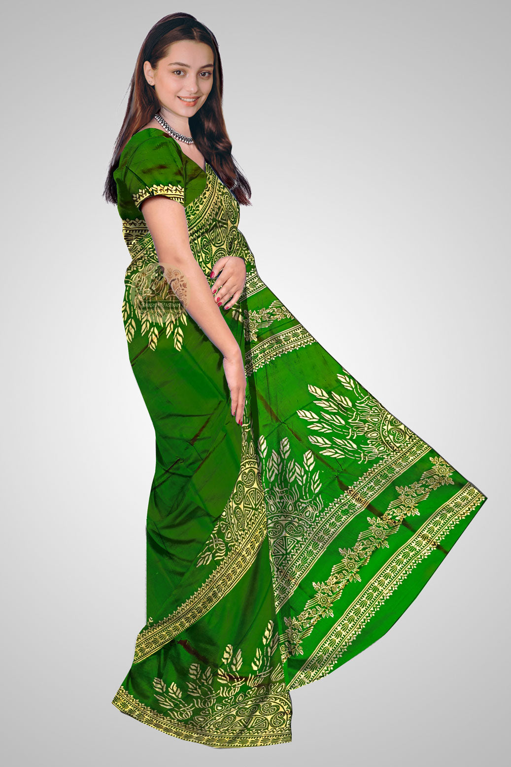 Shop Katan Silk Saree online – Side view highlighting silk texture