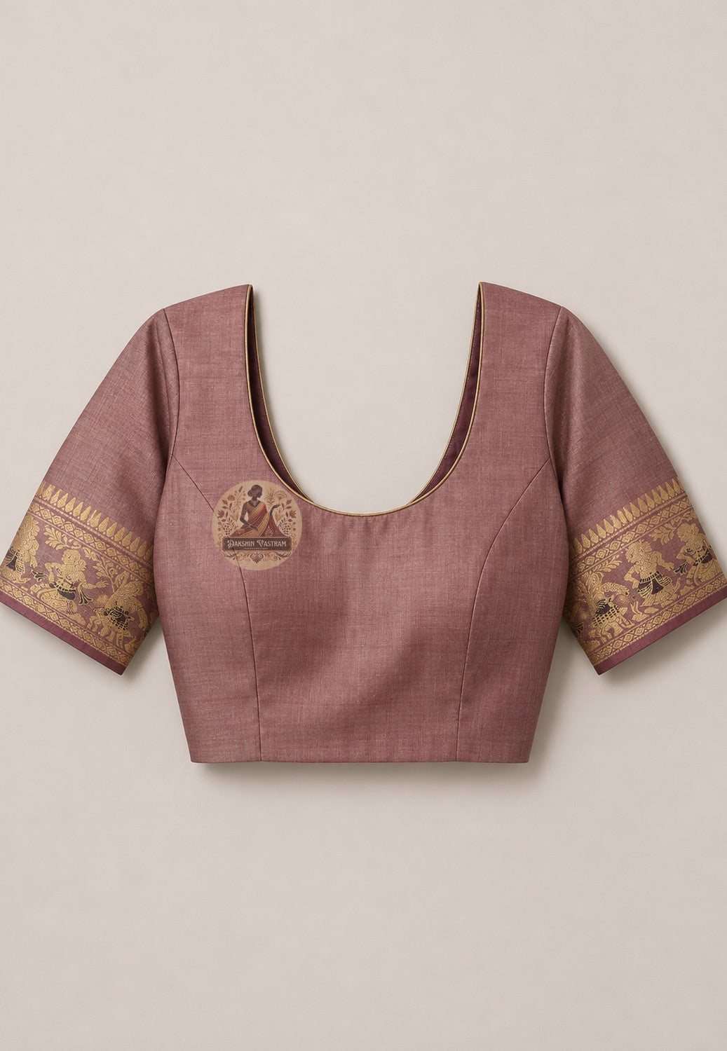 Matching unstitched blouse piece of Baluchari silk saree in pure handloom silk with narrative border trim, included with saree for tailoring — same silk as the storytelling pallu