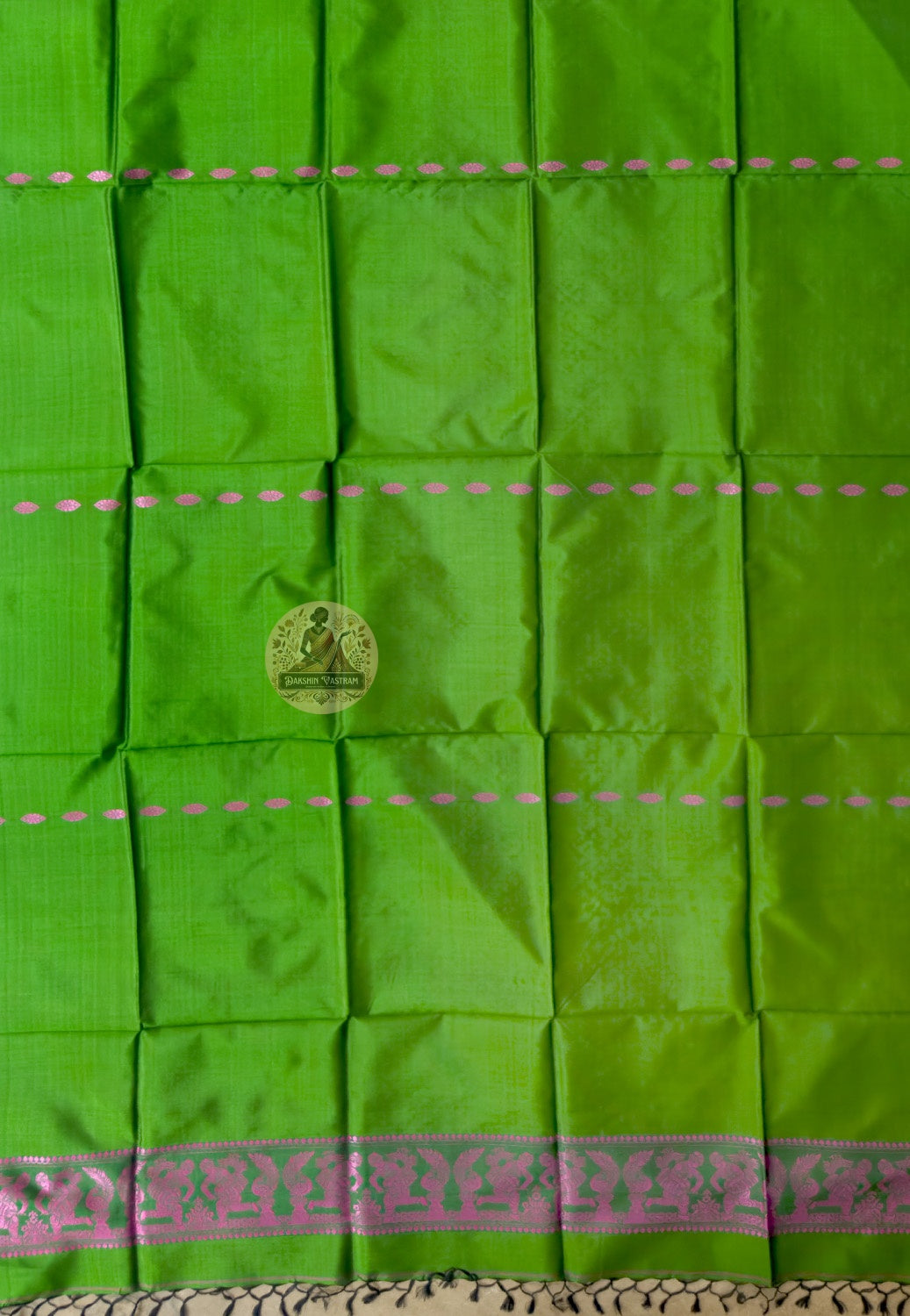 Rear view of Bishnupur Baluchari silk wedding stole showcasing richly worked terminal panel with dense mythological narrative motifs in pure silk thread