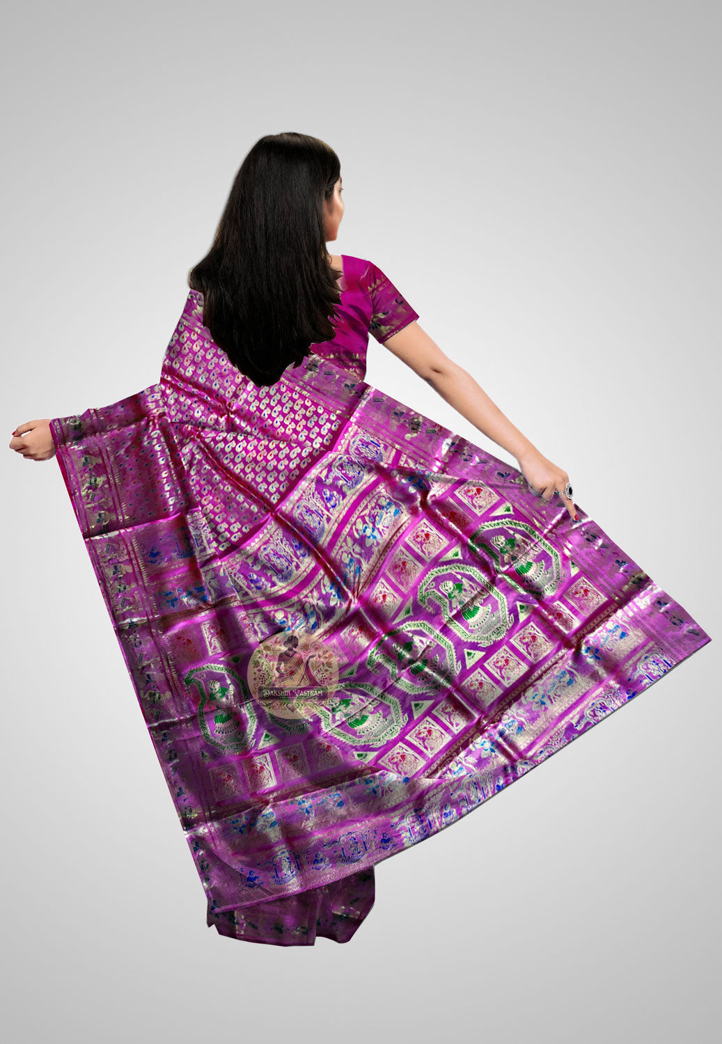 Buy Handloom Swarnachari Pure Silk Saree online – rear view