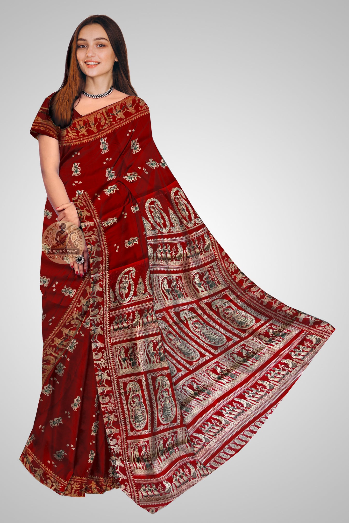 Shop Baluchari Saree in London – Side view of pallu design