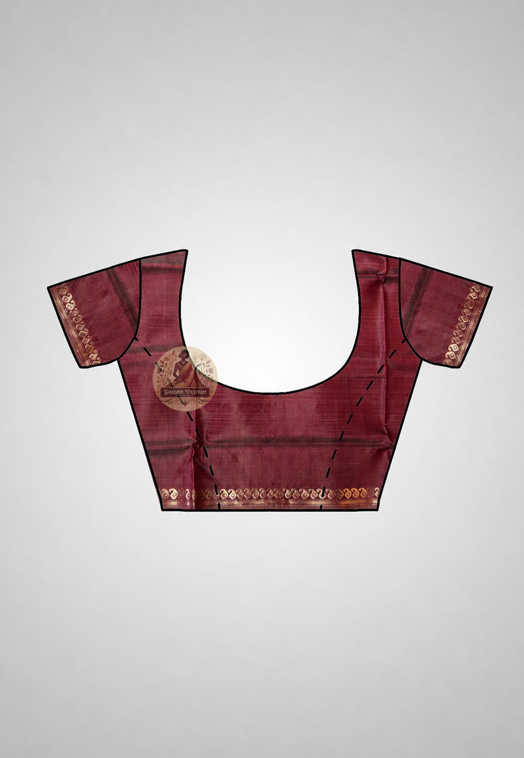 Close-up of blouse piece of Bishnupur Pure Katan Silk Saree featuring hand-woven traditional border detailing in fine pure Katan silk, part of Dakshin Vastram Durga Puja Collection 2026 — made to travel far and carry home with it