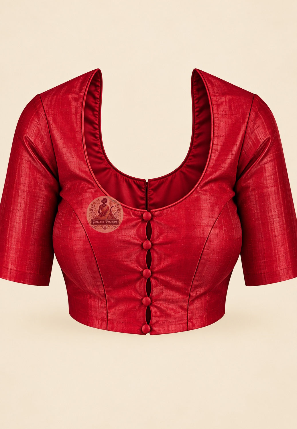 Blouse paired with red Bishnupur silk saree in a matching red shade