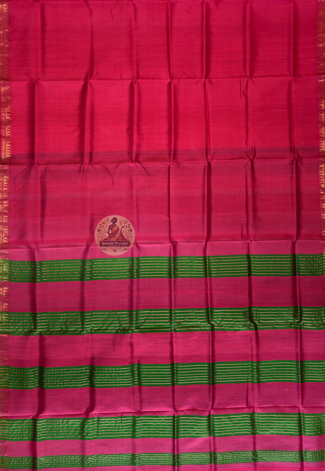 Macro close-up of individual hand-woven heritage motif on Bishnupur Katan Silk Saree by Dakshin Vastram, each pattern coaxed from the loom by a weaver whose hands have spent years learning this irreplaceable craft