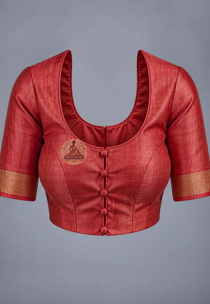 Blouse paired with cream Ghicha Tussar silk saree in a coordinating cream shade