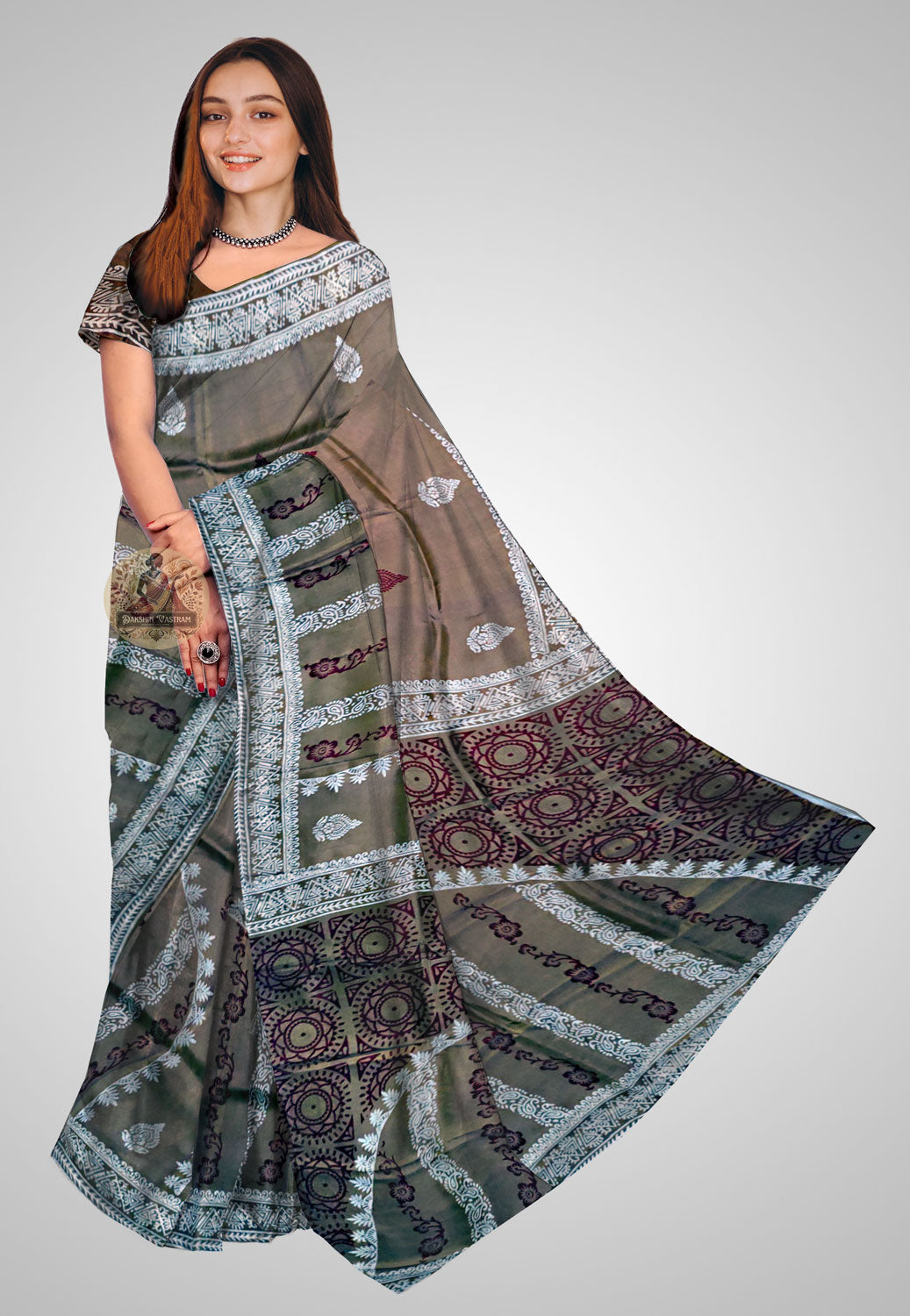 Buy Bishnupuri Katan Silk Saree online – Bishnupuri Katan Silk Saree front view