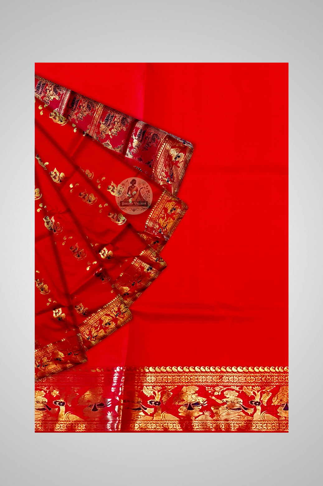 Shop Bengal Swarnachari Saree – Close-up of golden weaving technique