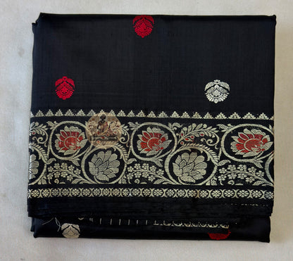Detail view of traditional Baluchari buti motifs handwoven across the body of Baluchari Pure Silk Saree, revealing the fine weave precision and natural silk lustre of Bengal's most celebrated premium handloom tradition