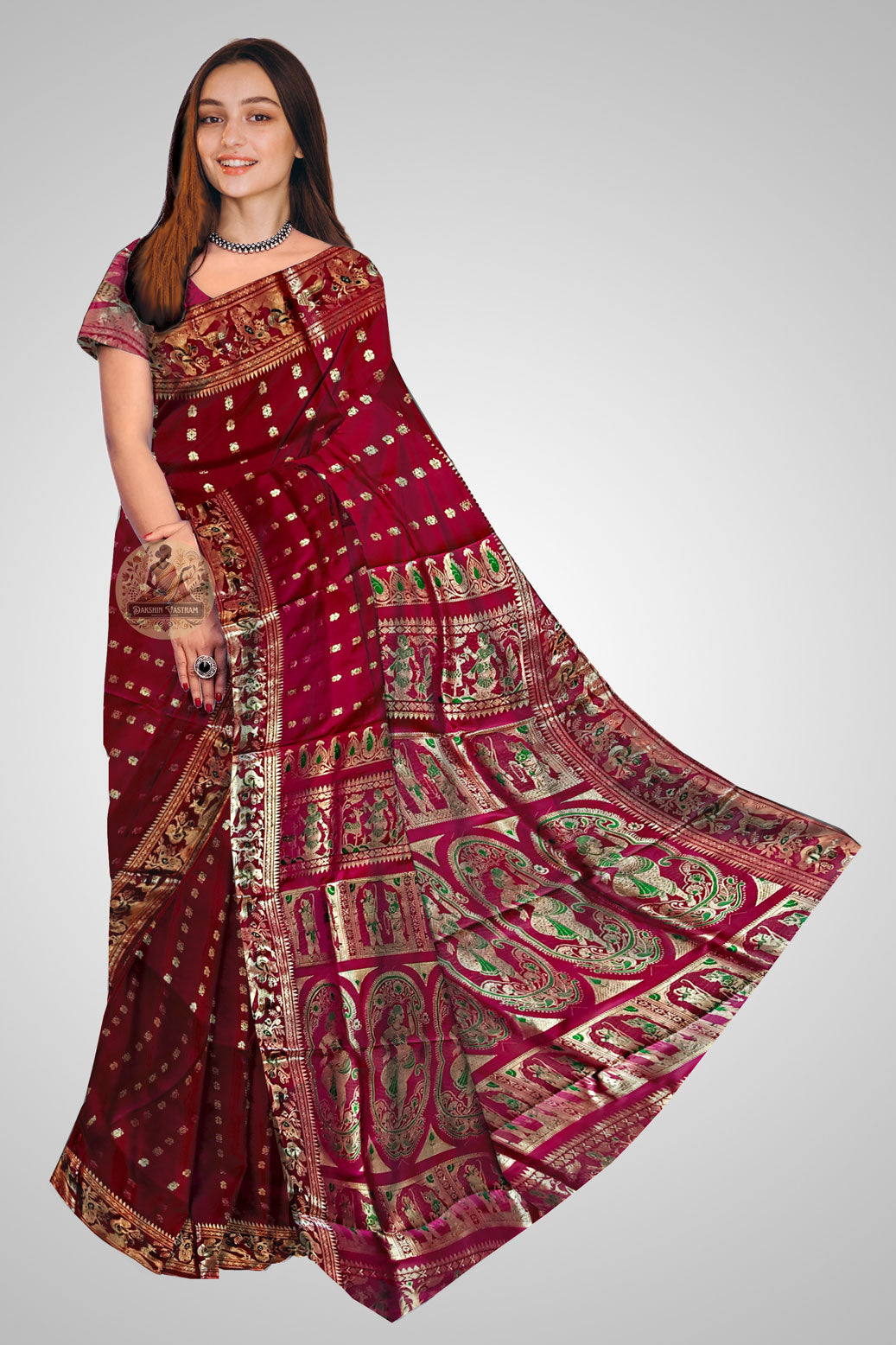 Buy Swarnachari Saree online – Traditional Bengal saree front view