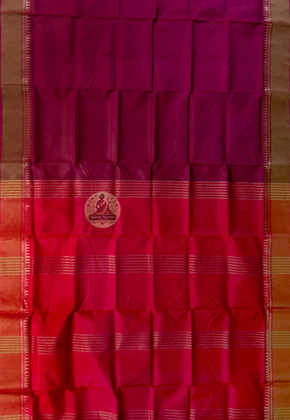 Close-up of Bishnupur Katan silk saree weave revealing tightly woven pure silk texture and traditional Bengal buti motif detail