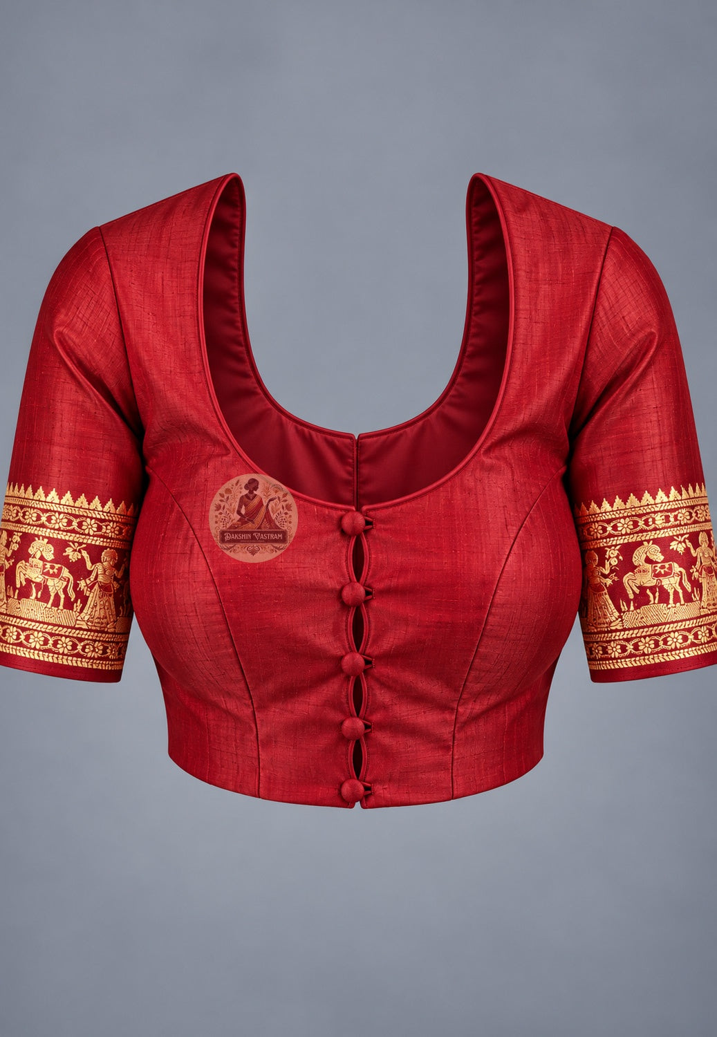 Blouse paired with lavender-grey Baluchari silk saree in a coordinating grey shade with patterned sleeves