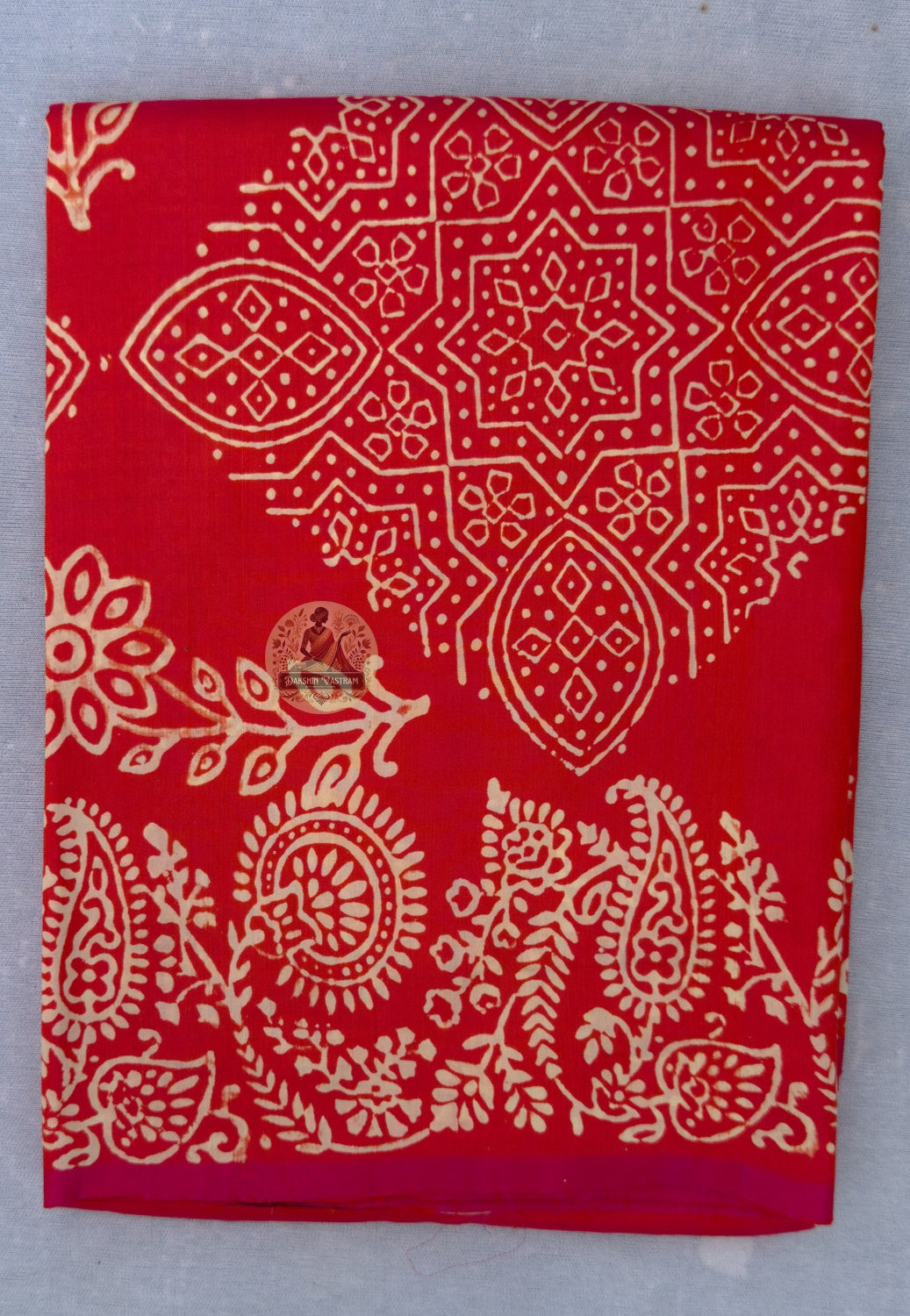 Full draped view of Bishnupur Katan silk saree for Durga Puja, handwoven Bengal conscious luxury, weaver's gift