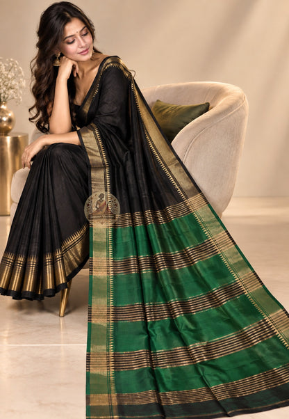 Front view of Bishnupur Katan silk saree with traditional Bengal motifs, handwoven by artisan weavers in West Bengal as a gifting saree