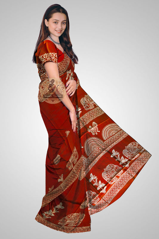 Shop Bishnupuri Silk Saree online – Side angle showing block print patterns