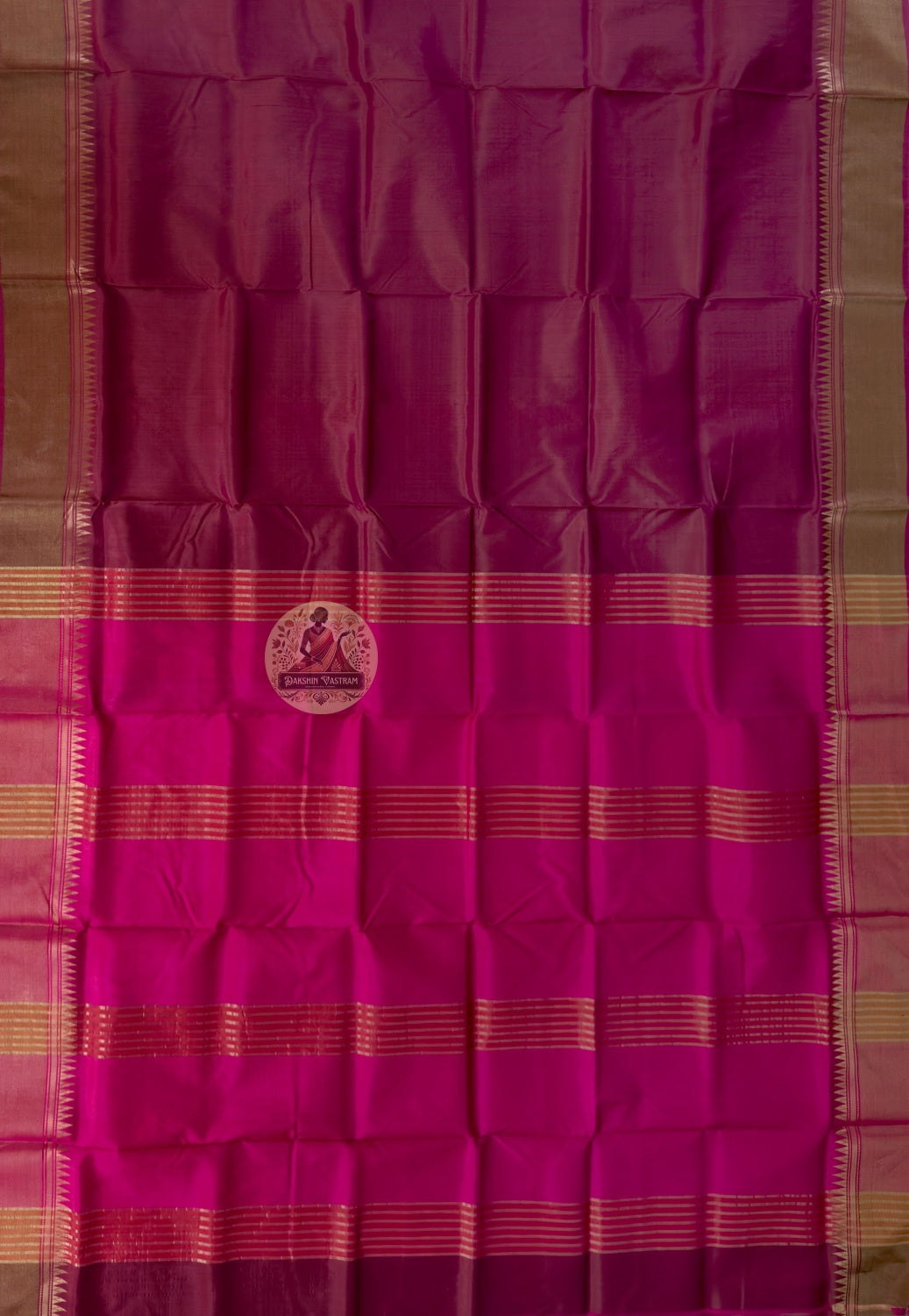 Close-up of Bishnupur Katan silk saree weave showing tightly woven pure silk texture and traditional Bengal buti motif detail