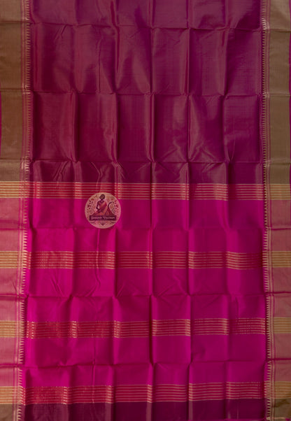 Close-up of Bishnupur Katan silk saree weave showing tightly woven pure silk texture and traditional Bengal buti motif detail