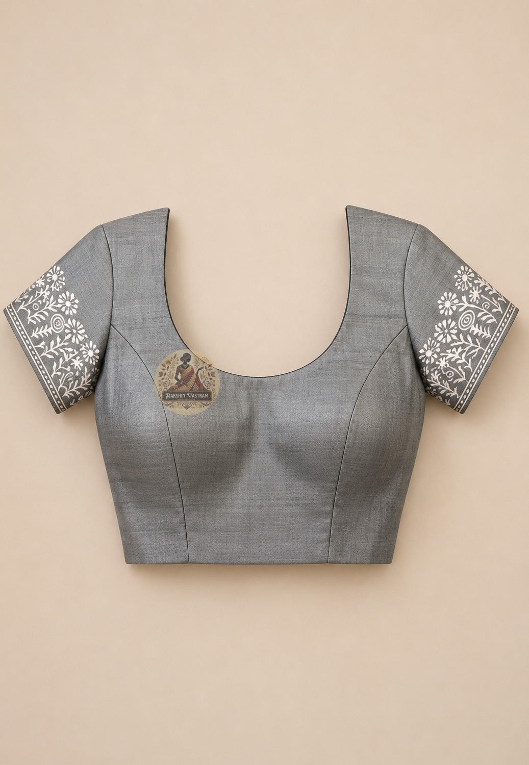 Matching unstitched blouse piece of Bishnupur Katan silk saree in pure silk with hand block print border trim, included with saree for tailoring — same terracotta-heritage silk as the saree