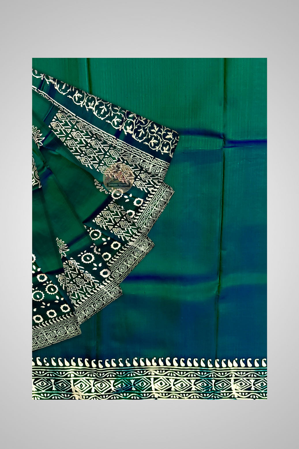 Shop Elegant Silk Saree – View of block print and traditional silk texture