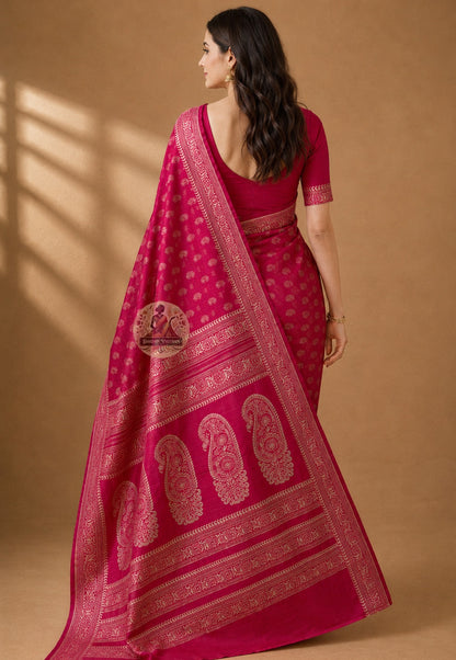 Side view of Bishnupur Pure Katan Silk Saree showing structured pleat fall and handloom woven border