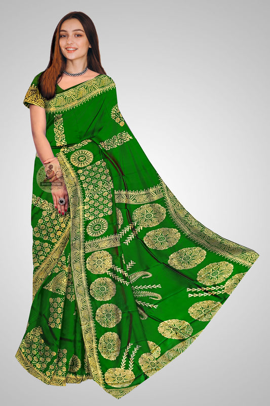 Buy Pure Katan Silk Saree online – Front view highlighting handwoven charm
