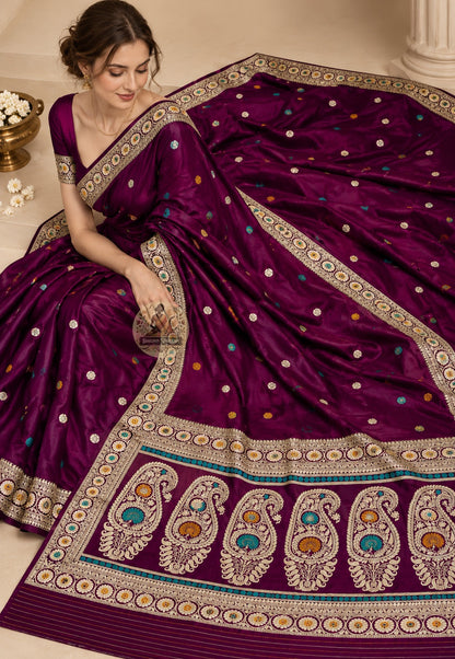 Side view of Bishnupur Baluchari heirloom silk saree displaying structured drape and deep natural lustre of pure mulberry silk