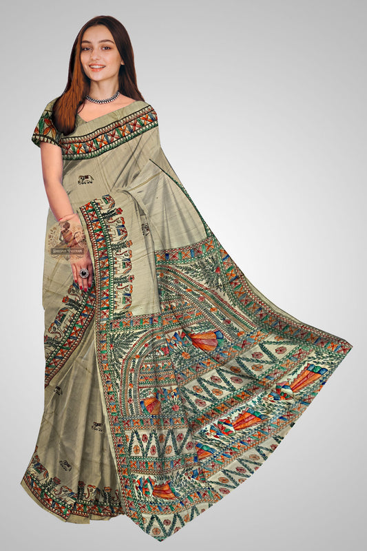 Buy Ghicha Tussar Silk Saree online – Front view showing textured silk drape