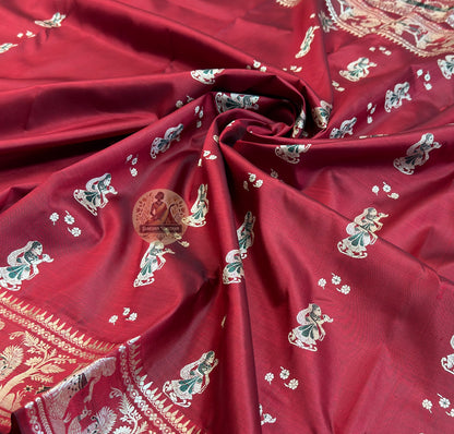 Dakshin Vastram Baluchari pure silk saree flat lay showing full length