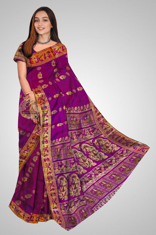Shop Baluchari Pure Silk Saree online – Side profile showing rich pallu