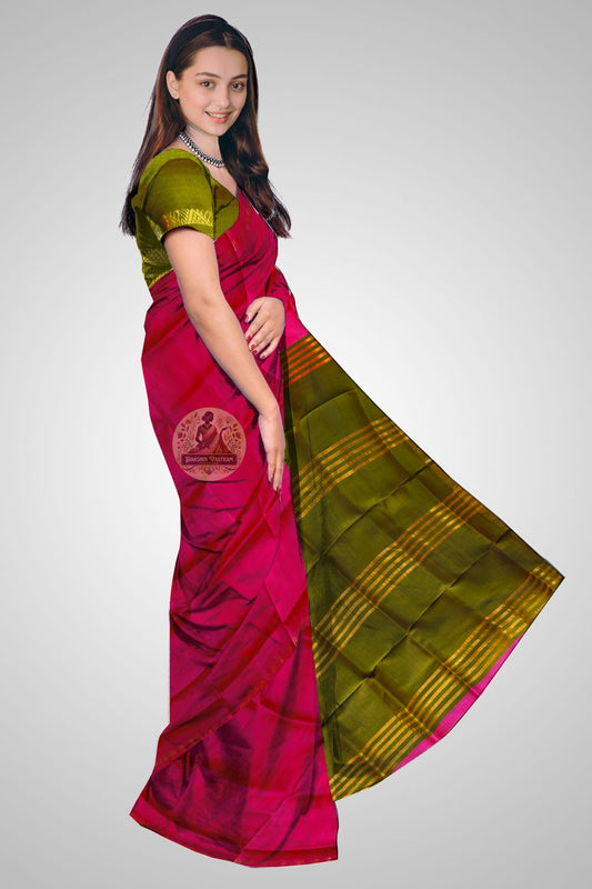 Shop Katan Silk Saree online – side drape showing smooth silk texture
