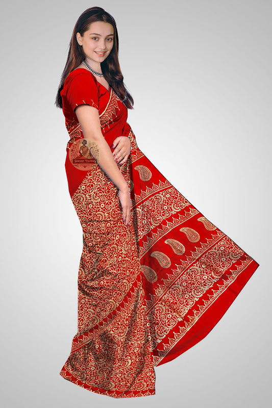Shop Katan Silk Saree online – Side profile highlighting weave and drape