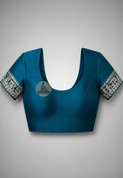 Matching blouse piece included with Baluchari pure silk handloom saree, hand-woven fabric, West Bengal origin