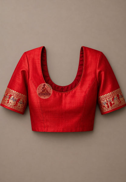 Matching blouse piece included with Swarnachari Silk Saree golden zari Durga Ashtami anjali Durga Puja 2026 Bishnupur Bengal