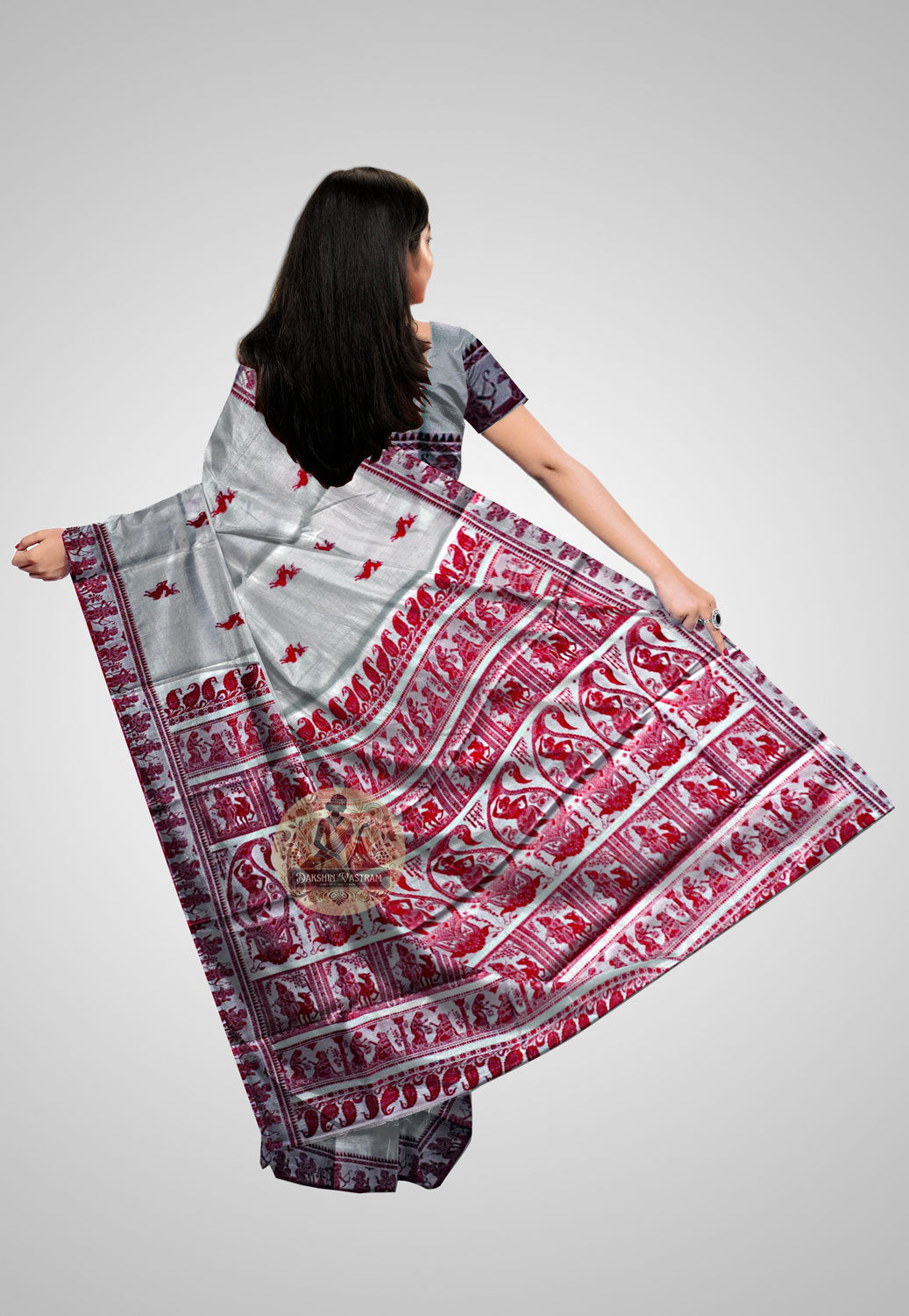 Rear view of Handloom Baluchari Saree showcasing the soft and lustrous texture