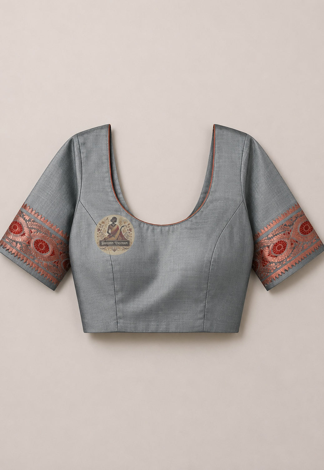 Matching unstitched blouse piece of premium Swarnachari silk saree in pure handloom silk with golden zari language border trim, included with saree for tailoring to complete the expression