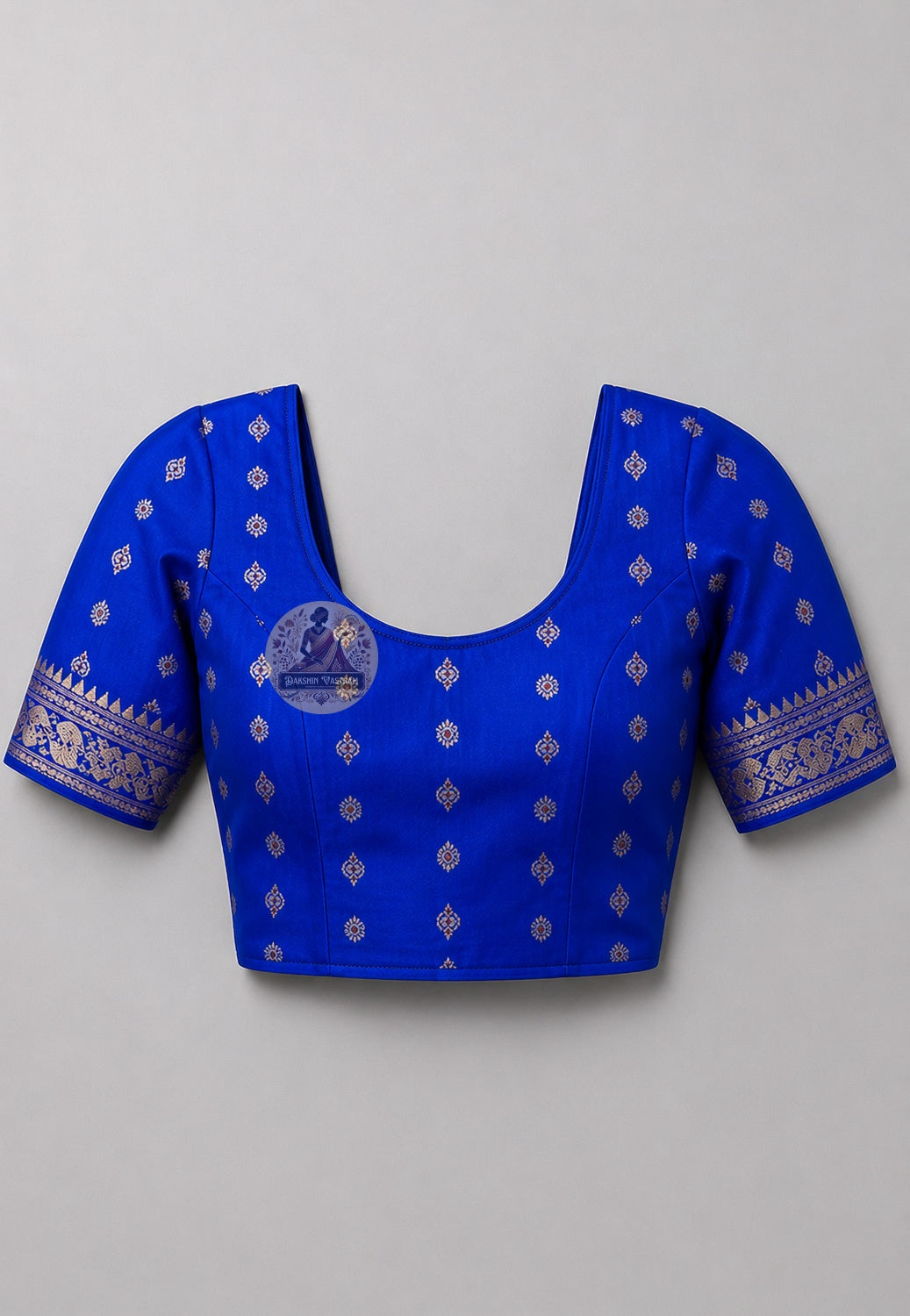 Blouse piece of Swarnachari silk saree with golden zari border detailing, handwoven Bengal, festive occasion wear