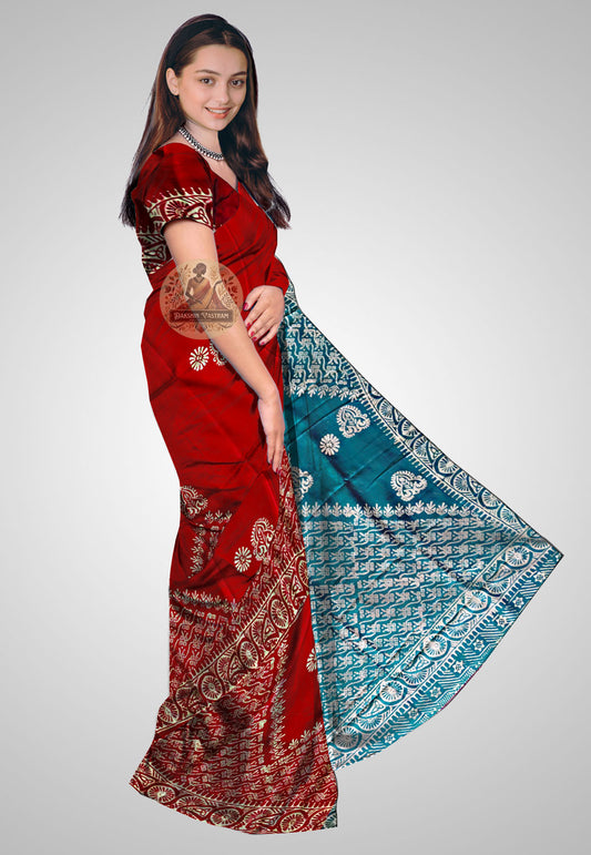 Buy Bishnupuri Katan Silk Saree online – Bishnupuri Katan Silk Saree side view