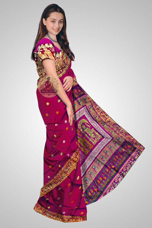 Shop Bengal Baluchari Saree online – Side profile showcasing border work