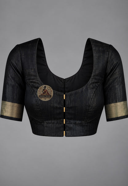 Matching blouse piece included with Ghicha Tussar pure silk handloom saree, pre-woven in the same naturally textured Tussar silk fabric from West Bengal