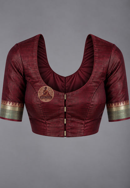 Matching blouse piece included with Bishnupur Katan pure silk wedding centrepiece saree, pre-woven in the same Katan silk fabric by Bishnupur artisan weavers West Bengal