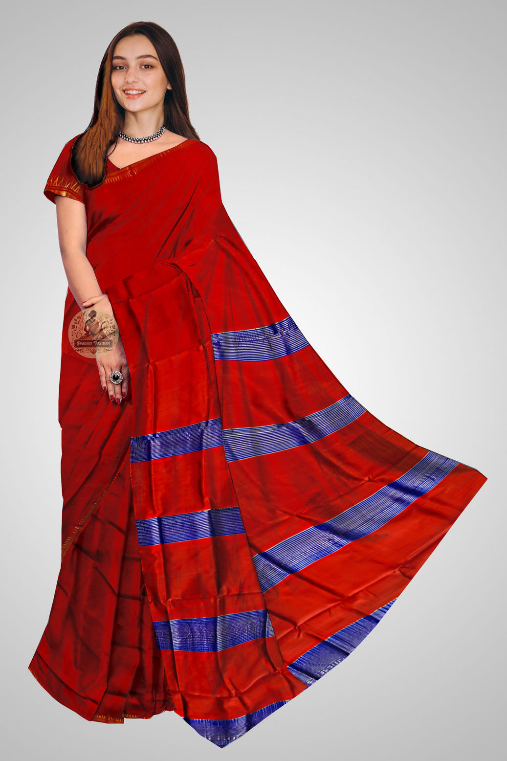 Buy Pure Silk Zari Par Saree online – Traditional front drape view