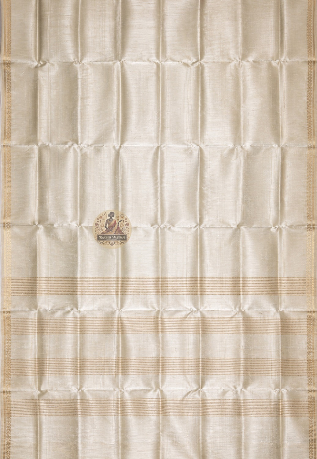 Detailed close-up of hand-woven border on Bishnupur Pure Katan Silk Saree showing heirloom-quality Bishnupur weave patterns in tightly woven fine pure Katan silk that deepens with time