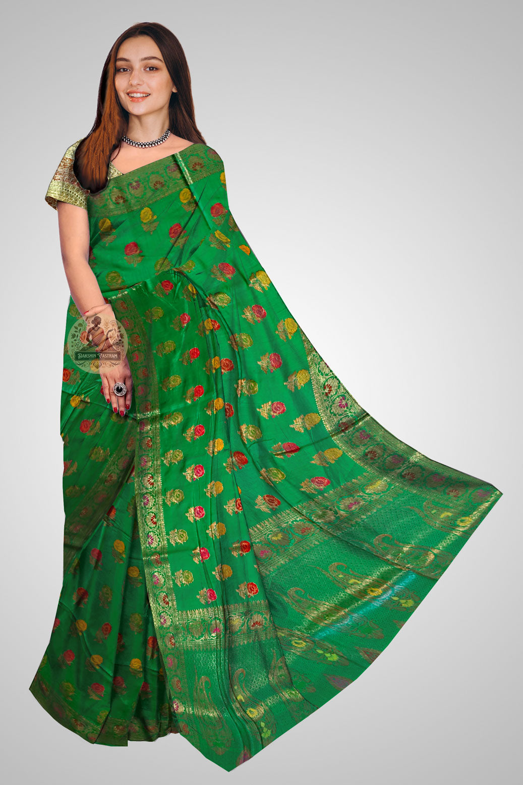Buy Muga Silk Saree online – Front view of traditional Assam silk saree